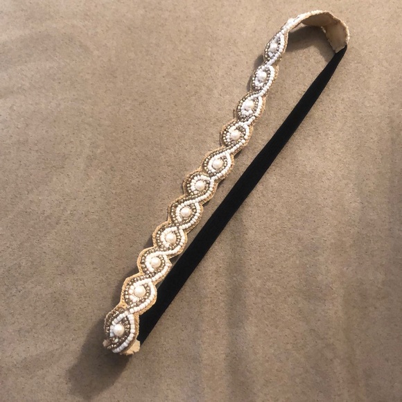 Gorgeous faux pearl and gold glass bead headband - Picture 2 of 7